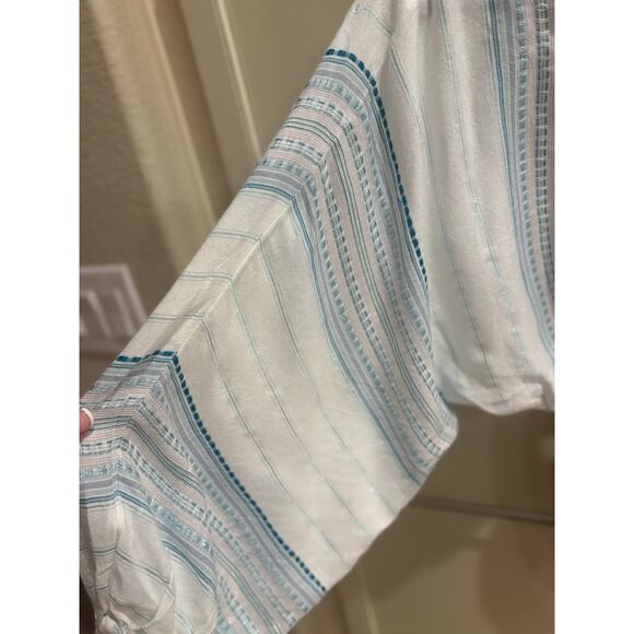 LSPACE White/Blue Tie-Front Balloon Sleeve Crop Top Boho Size Small 2-8 NEW - Picture 5 of 8